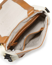 Halston Heritage Leather Flap Crossbody Bag Tan Multi