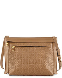 Loewe Large Embossed Double Pouch Crossbody Bag Tan