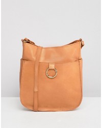 ASOS DESIGN Leather Vintage Cross Body Bag With Ring Detail