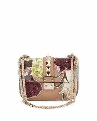 Valentino Lock Small Floral Leather Shoulder Bag Alpaca Tan