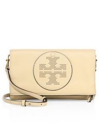 Tory Burch Perforated Logo Fold Over Leather Crossbody Bag