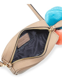 Neiman Marcus Pompom Zip Top Crossbody Bag Taupe