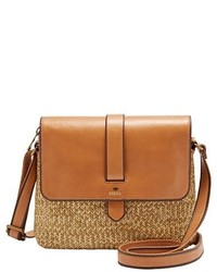 Fossil Small Kinley Leather Straw Crossbody Bag