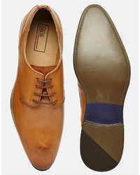 Asos Brand Derby Shoes In Rich Tan Leather With Burnishing