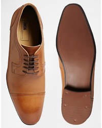 Asos Brand Derby Shoes In Tan Leather With Toe Cap