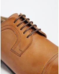 Asos Brand Derby Shoes In Tan Leather With Toe Cap