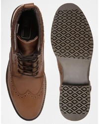 Asos Brand Brogue Boots In Tan Leather