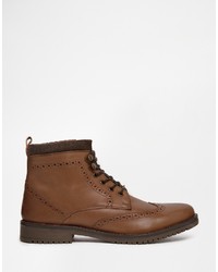 Asos Brand Brogue Boots In Tan Leather