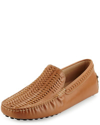 Tod's Gommini Woven Leather Driver Tan