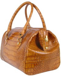 L.a.p.a. Camel Croco Stamped Leather Doctor Bag