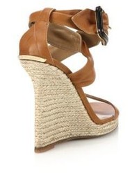 Burberry Catsbrook Leather Espadrille Wedge Sandals