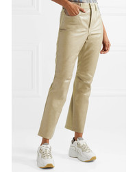 Acne Studios Paneled Leather And Cotton Blend Twill Flared Pants