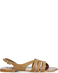 Office Bamboo Leather Strappy Flat Sandals
