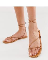 Missguided Barely There Flat Sandal With Tie Leg In Tan