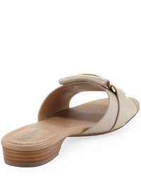 Neiman Marcus Belicia Leather Flat Slide Sandal Brown