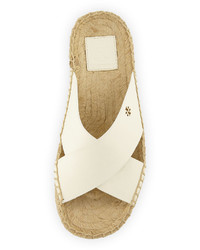 Tory Burch Bima Leather Flat Espadrille Slide Sandal Ivory