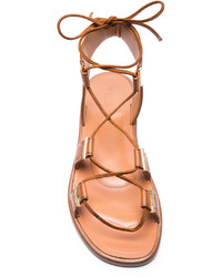 Rosetta Getty Leather Flat Lace Up Sandals