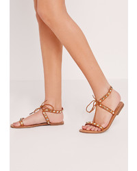 Missguided Studded Barely There Flat Sandals Tan