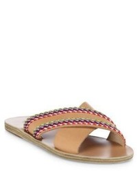 Ancient Greek Sandals Thais Raffia Crossover Vachetta Leather Slide Sandals