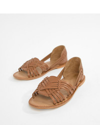 ASOS DESIGN Wide Fit Focal Leather Flat Sandals