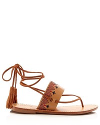 Soludos Embroidered Lace Up Flat Sandals
