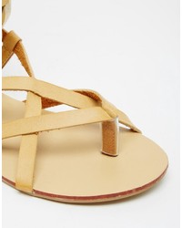 Glamorous Tan Tie Up Flat Gladiator Sandals