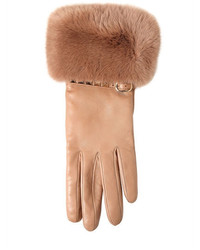 Valentino Rockstud Leather Rabbit Fur Gloves