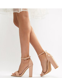 Glamorous Wide Fit Beige Patent Barely There Block Heeled Sandals