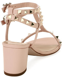 Valentino Garavani Rockstud Leather Low Heel Sandal Nude