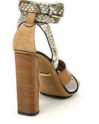Gucci Python Leather Stacked Heel Sandals