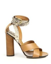 Gucci Python Leather Stacked Heel Sandals