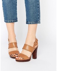 Dune Tan Leather Double Strap Sandals