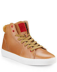 Tan Leather High Top Sneakers