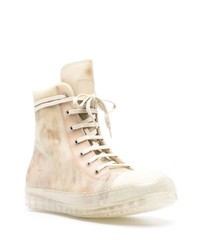 Rick Owens Beige Distressed Effect Lace Up Sneakers