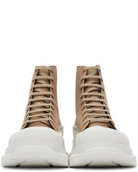 Alexander McQueen Beige Leather Tread Slick Sneakers