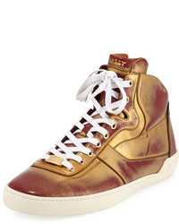 Bally Eroy Metallic Brushed Leather High Top Sneaker Browngold