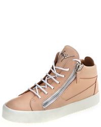 Giuseppe Zanotti Leather High Top Side Zip Sneaker Flesh