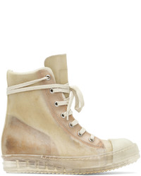 Rick Owens Off White Leather High Sneakers
