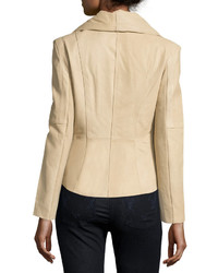 Neiman Marcus Asymmetric Leather Jacket Champagne