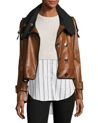 Veronica Beard Lafayette Shawl Collar Snap Front Leather Jacket