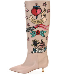 Valentino Garavani Loveblade Twist Heel Embellished Knee Boot Poudre