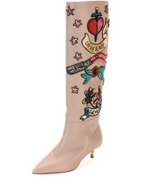 Valentino Garavani Loveblade Twist Heel Embellished Knee Boot Poudre