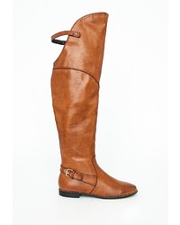 Missguided Priscilla Knee High Riding Boots Tan
