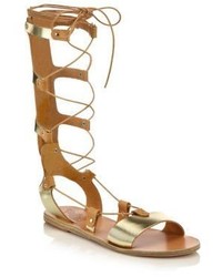 Ancient Greek Sandals Thebes Metallic Leather Tall Gladiator Sandals