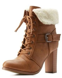 Mark Maddux Belted Sherpa Collared Lace Up Booties