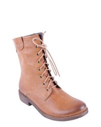 Tan Leather Lace-up Flat Boots