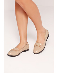 Missguided Metal Bar Detail Loafer Shoes Nude