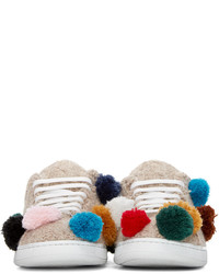 Joshua Sanders Beige Knit Pom Pom Sneakers