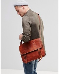 Reclaimed Vintage Leather Messenger Bag In Tan