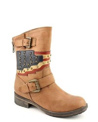 Mia Soldierr Tan Leather Fashion Mid Calf Boots